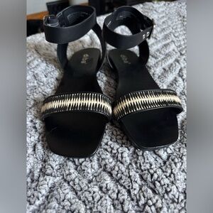 Diba Black and Cream Sandals with Metallic Springs
